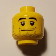 Деталь LEGO Minifig Head Hockey Player, Beard Stubble Black Eyebrows, Wide Mouth, White Pupils Print [Blocked Open Stud], Желтый