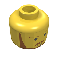 Деталь LEGO Minifig Head Qui-Gon Jinn, Beard with Brown Eyebrows, Moustache and Beard, Black Chin Dimple Print [Blocked Open Stud], Желтый