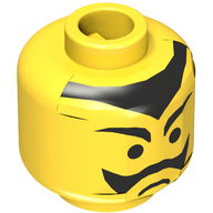Деталь LEGO Minifig Head Bat Lord, Moustache Frown and Pointed Eyebrows and Hairline Print [Blocked Open Stud], Желтый