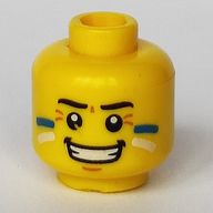 Деталь LEGO Minifig Head Face Paint with Blue and White Painted Cheeks and Grin, Желтый