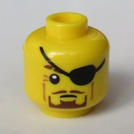 Деталь LEGO Minifig Head Neat Brown Beard with one Eye Covered Eye patch Print [Hollow Stud], Желтый