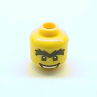 Деталь LEGO Minifig Head with Hollow Stud - Black Eyes with White Pupils - Thick Black Connected Eyebrows - Open Wide Mouth Print, Желтый