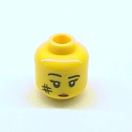 Деталь LEGO Minifig Head with Hollow Stud - Black Eyebrows and Eyelashes - Short Black Line Mouth with Red Lips - Smudge on Cheek Print - Cavewoman, Желтый
