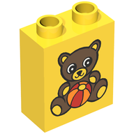 Деталь LEGO Duplo, Brick 1 x 2 x 2 with Teddy Bear and Ball Print, Желтый