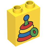 Деталь LEGO Duplo, Brick 1 x 2 x 2 with Stacking Rings Toy Print, Желтый