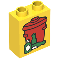 Деталь LEGO Duplo, Brick 1 x 2 x 2 with Garbage / Trash Can Print, Желтый