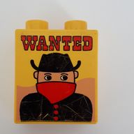 Деталь LEGO Duplo, Brick 1 x 2 x 2 with Wanted Poster Print, Желтый