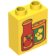 Деталь LEGO Duplo, Brick 1 x 2 x 2 with Fruit Juice Containers Print, Желтый