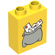 Деталь LEGO Duplo, Brick 1 x 2 x 2 with Mail Bag Small Print, Желтый