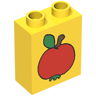 Деталь LEGO Duplo, Brick 1 x 2 x 2 with Red Apple Print, Желтый