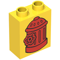 Деталь LEGO Duplo Brick 1 x 2 x 2 with Red Fire Hydrant Print, Желтый