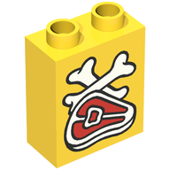 Деталь LEGO Duplo Brick 1 x 2 x 2 with Steak and Bones Print [need image], Желтый
