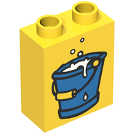 Деталь LEGO Duplo Brick 1 x 2 x 2 with Bucket of Water in Blue Print, Желтый