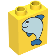 Деталь LEGO Duplo Brick 1 x 2 x 2 with Fish Large Print, Желтый