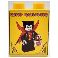 Деталь LEGO Duplo Brick 1 x 2 x 2 with LEGO Logo / 'Happy Halloween' and Vampire Print, Желтый