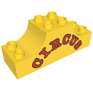 Деталь LEGO Duplo Brick 2 x 6 x 2 with Curved Ends and 'CIRCUS' Print, Желтый