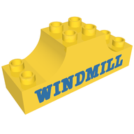 Деталь LEGO Duplo Brick 2 x 6 x 2 with Curved Ends and ‘WINDMILL’ Print, Желтый