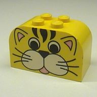 Деталь LEGO Brick Curved 2 x 4 x 2 Double Curved Top with Tiger Face Print, Желтый