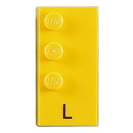 Деталь LEGO Braille Brick 2 x 4 with 3 Studs в ‡and 'L' Print, Желтый