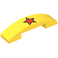 Деталь LEGO Slope Curved 4 x 1 Double No Studs with Red Star with Black Outline Print, Желтый