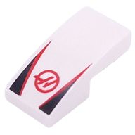 Деталь LEGO Slope Curved 2 x 1 No Studs with Red HAAS Logo, Red Strips, Black Triangles print, Белый