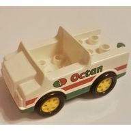 Деталь LEGO Duplo Car with 2 x 2 Studs and Green Base and Octan Logo Print, Белый