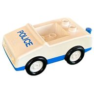 Деталь LEGO Duplo Car with 1 x 2 Studs with Blue Base and 'POLICE' Print, Белый