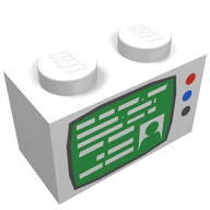 Деталь LEGO Brick 1 x 2 with TV Screen and 3 Buttons Print, Белый
