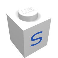 Деталь LEGO Brick 1 x 1 with Blue S Print, Белый