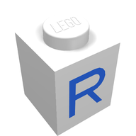 Деталь LEGO Brick 1 x 1 with Blue R Print, Белый