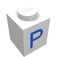 Деталь LEGO Brick 1 x 1 with Blue P Print, Белый