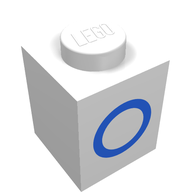 Деталь LEGO Brick 1 x 1 with Blue O Print, Белый