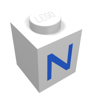 Деталь LEGO Brick 1 x 1 with Blue N Print, Белый