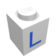 Деталь LEGO Brick 1 x 1 with Blue L Print, Белый