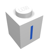 Деталь LEGO Brick 1 x 1 with Blue I Print, Белый