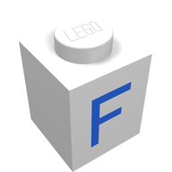Деталь LEGO Brick 1 x 1 with Blue F Print, Белый