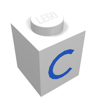 Деталь LEGO Brick 1 x 1 with Blue C Print, Белый