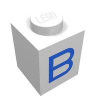 Деталь LEGO Brick 1 x 1 with Blue B Print, Белый