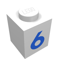 Деталь LEGO Brick 1 x 1 with Blue '6' Print (Bold Font), Белый