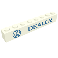 Деталь LEGO Brick 1 x 8 with VW Logo and "DEALER" Print, Белый