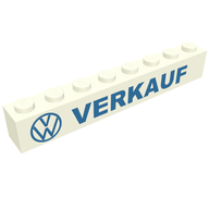 Деталь LEGO Brick 1 x 8 with 'VW VERKAUF' Blue Print, Белый