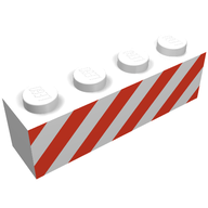 Деталь LEGO Brick 1 x 4 with Red Danger Stripes Print, Белый
