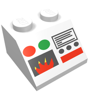 Деталь LEGO Slope 45° 2 x 2 with Flame and Control Panel Print fire, Белый