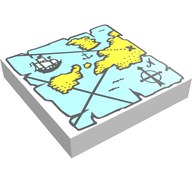 Деталь LEGO Tile 2 x 2 with Groove and Blue and Yellow Map Print, Белый