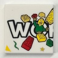Деталь LEGO Tile 2 x 2 with 'WO', Bricks and Minifigure Print, Белый