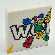 Деталь LEGO Tile 2 x 2 with 'WO', Minifig, and Bricks Print, Белый