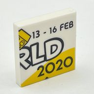 Деталь LEGO Tile 2 x 2 with '13-16 FEB' and 'RLD 2020' Print, Белый