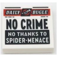 Деталь LEGO Tile 2 x 2 with Newspaper Daily Bugle 'NO CRIME NO THANKS TO SPIDER-MENACE' print, Белый