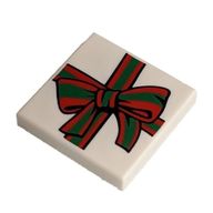 Деталь LEGO Tile 2 x 2 with Groove, Red and Green Ribbon with Bow (Gift) Print, Белый