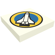 Деталь LEGO Tile 2 x 2 with Space Port Logo, Space Shuttle on Blue Background with Yellow Border Print, Белый